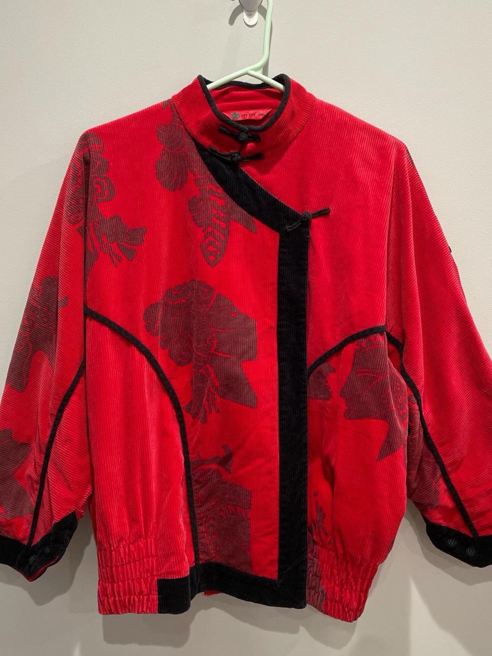 Red Floral Corduroy Mandarin Jacket
